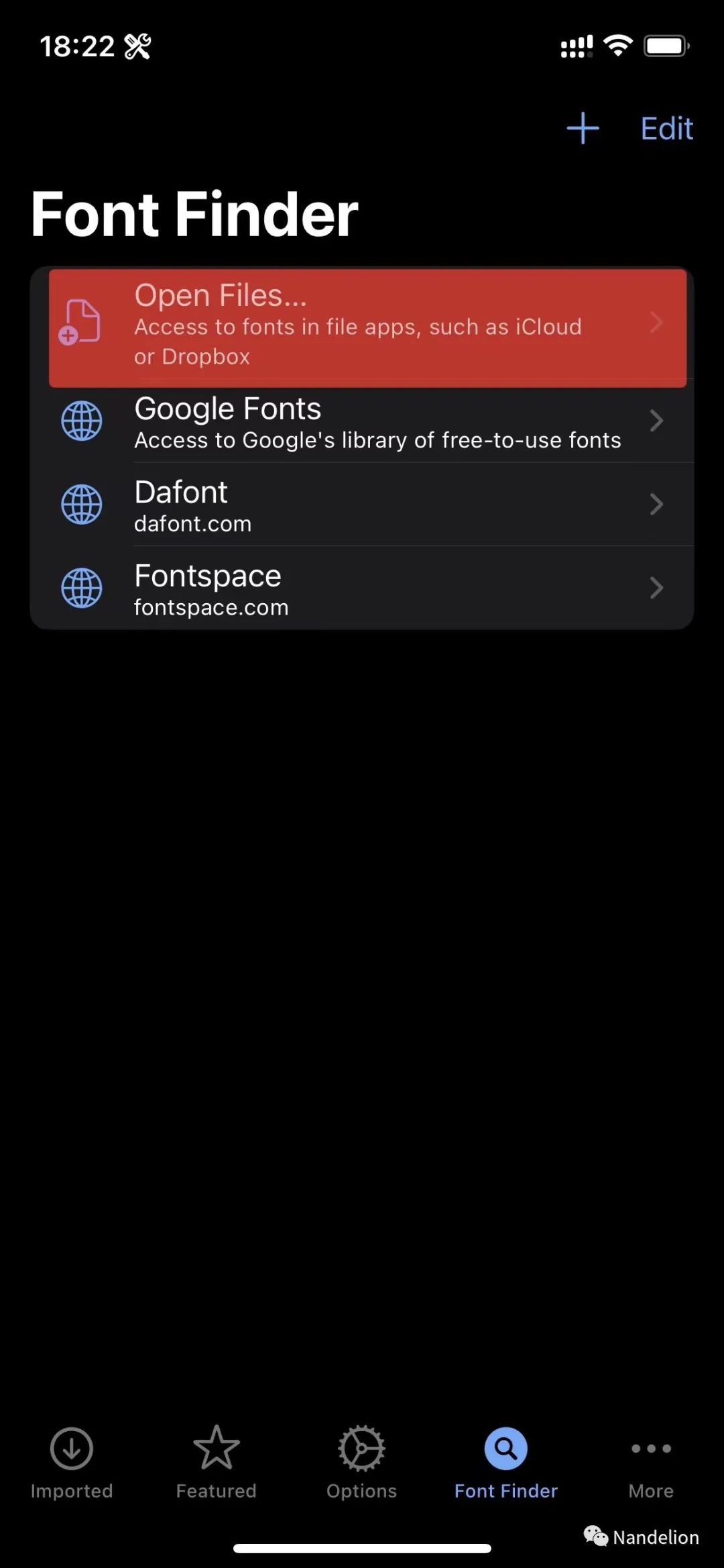 Open iFont and click "Open File" on the "Font Finder" page