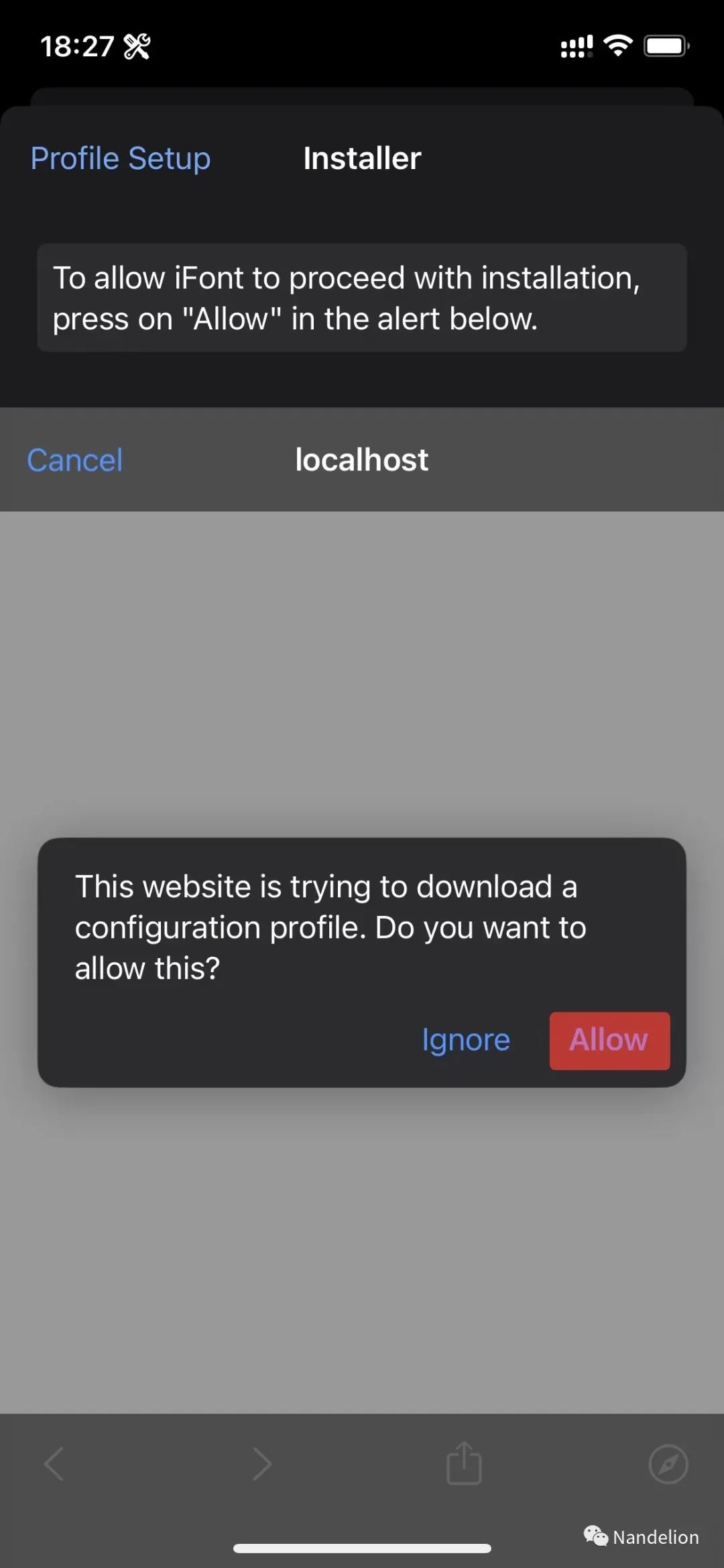 When prompted to download the configuration profile, click "Allow"