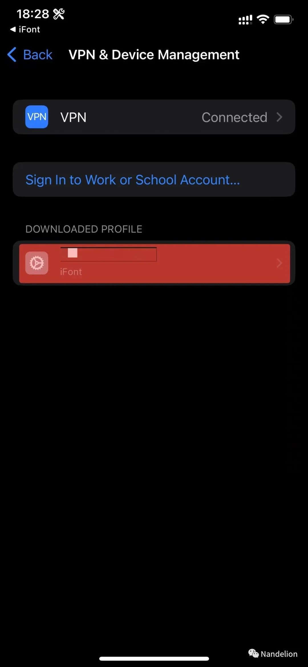 iFont will then guide you to the "Settings - General - VPN & Device Management" page. On this page, find the corresponding font package configuration profile and click to enter